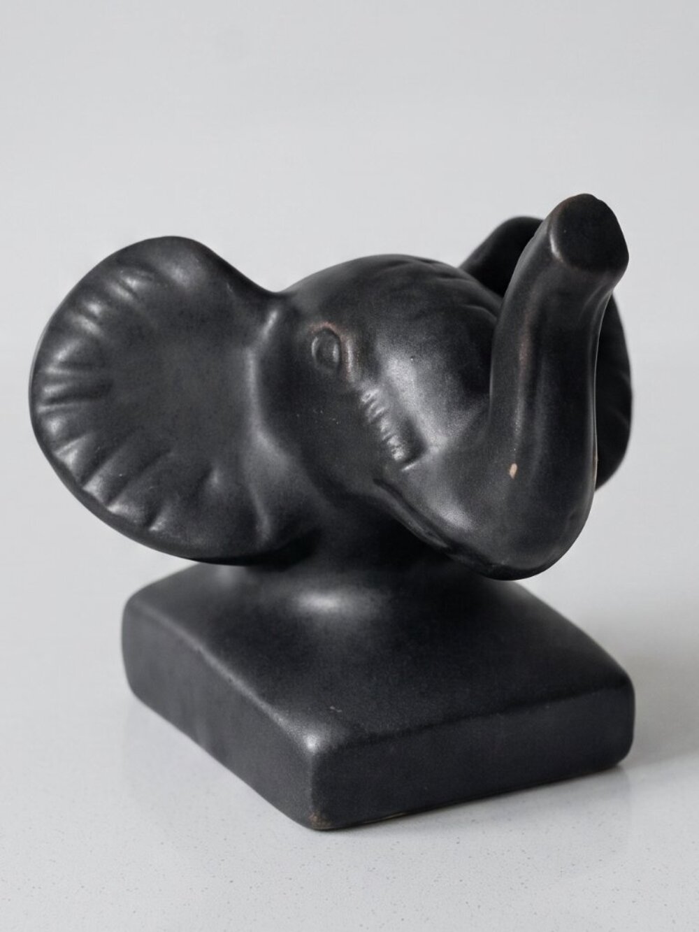 Black Matte Elephant Figurine | Ring Holder  Weighted Base Small Ceramic Sculpt